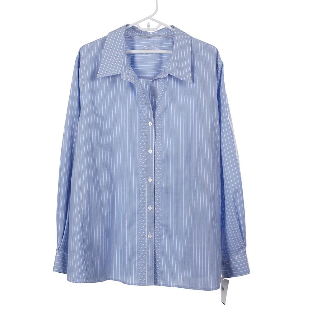 NWT Foxcroft Shirt Size 24W Blue Striped Wrinkle Free Shaped Fit Button Up